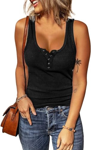 Haslike Camiseta sin mangas acanalada informal de verano para mujer