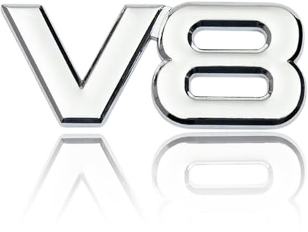 Ensemble Autocollant Chrome pour Voiture, Emblème V8 chromé, Lettres de l'alphabet et Chiffres Symbole, Professionnel pour Capot/Coque, Résistant aux Lavages Haute Pression, Badge V8 Haute Performance