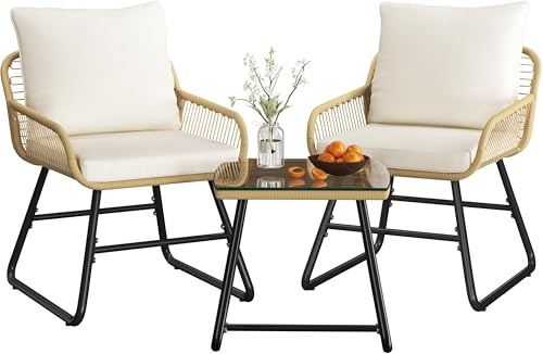 Yaheetech Juego de Muebles de Jardín de 4 Piezas Conjunto de Muebles de Jardín Exterior Sofá de Jardín (Beige/Crema, 67x64x34.5cm)