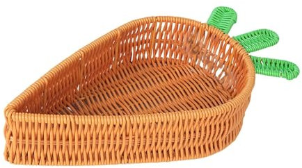 Fenteer Rattan Woven Basket Fruit Bowl Easter Party Woven Food Holder, Snack Bread Tray Storage Basket Carrot Shaped Storage Tray
