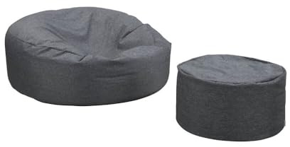 Home Deluxe Pouf d'extérieur XXL en forme de nuage avec tabouret, anthracite | Pouf poire XXL résistant aux intempéries pour extérieur XXL