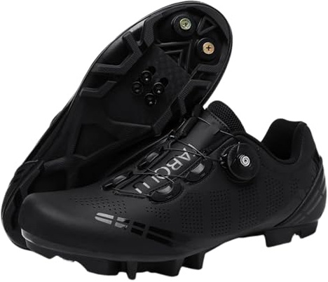 Surwin Chaussures Cyclisme VTT, Chaussure Velo SPD Respirant Antidérapant pour Homme Femme Unisexe EU 36-47 Sneakers Velo Compatible Pédales SPD avec Boulons & Cleats (Noir,43)