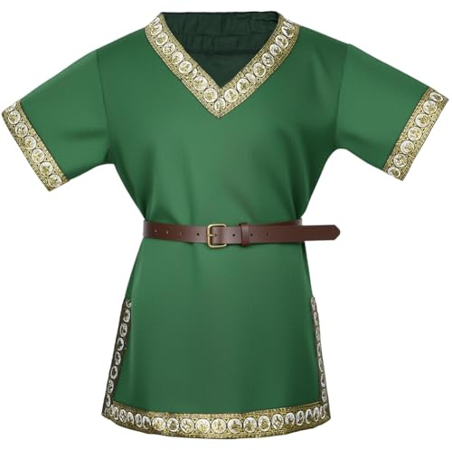 AYBUY Tunica Medievale per Ragazzi, Vestito Carnevale Bambino, Tunica del Bambino con Cintura da Cavaliere per Cosplay,Halloween,Rinascimentale, 130