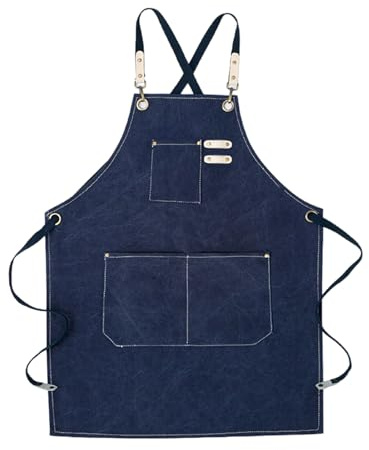 ZWTPGKRD Delantal de trabajo con correa de ajuste, lona resistente al agua para cafeterías y chefs de panadería, uso profesional, azul marino, Taille unique