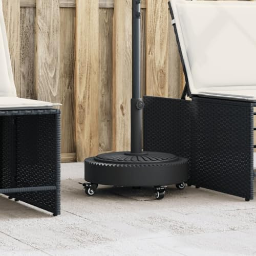 Teenpull Parasollstativ med hjul för Ø 38/48 mm mast 27 kg rund, mobil trädgård paraplyfot med betongfyllning, robust terrasser paraplyhållare svart