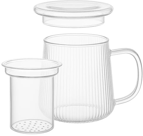 goodwei tebryggare av glas – 2-i-1 tekopp och tekanna med avtagbart glasfilter och lock – tekopp med sil för löst te, smaklös och aromatreu