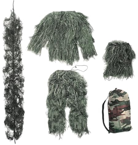 Conjunto de traje Ghillie, ropa de caza de camuflaje 3D ligera de 5 piezas para adultos y jóvenes/S