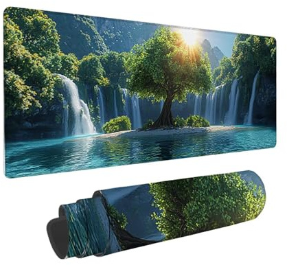 Tapis de Souris de Jeu, 800 x 300 mm XXL Tapis Souris Gaming Grand, Antidérapant Étanche, iExtended Long Clavier Mouse Pad XXL, Accessoire Bureau, pour Gamer, Ordinateur, PC (Cascade Arbres) i-647