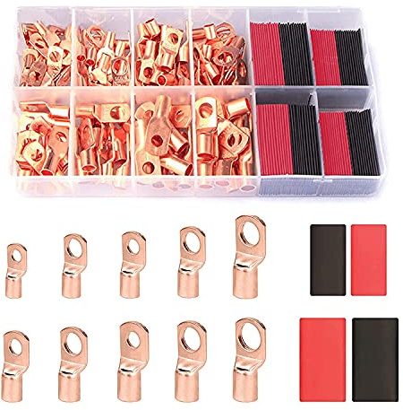 MCMILEE 120 Pezzi Connettori Terminali Filo di Rame, AWG 2 4 6 8 10 12 Kit Capicorda Ad con 60 Pezzi Termoretraibili 60 Pezzi Capicorda Batteria