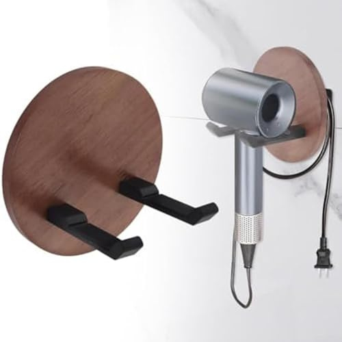 Floweringbeter Support mural en bois de noyer pour sèche-cheveux sans perçage - Organiseur de salle de bain conçu pour contenir un sèche-linge et des outils courants (routage)