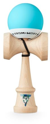 KROM Kendama POP Rubber Hellblau - aus zertifiziertem Buchenholz - Hohe Holzqualität - Für Anfänger und Profis - Pack : Ersatzschnur + Stickers
