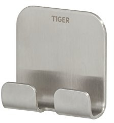 Tiger Colar Haken zum Kleben, Edelstahl gebürstet, mit integrierter Klebefolie zur Montage ohne bohren, 4.9 x 5 x 2 cm