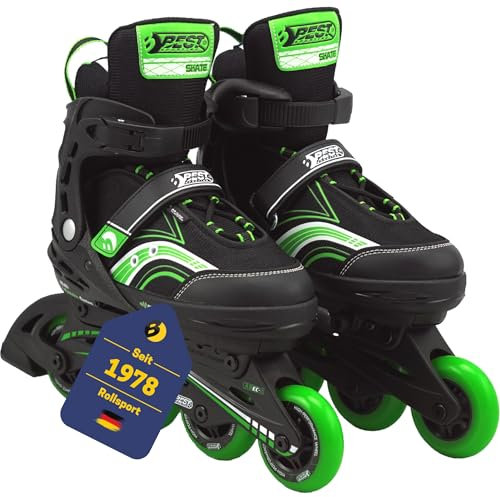 Best Sporting Inline Skates Kinder I Rollschuhe größenverstellbar I robuste Inliner für Jugendliche mit Bremse I Rollerskates Schuhe Kinder I Inliner mit 4 Rollen (grün/schwarz, 35-40)