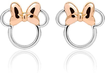 Disney Pendientes Minnie Mouse en Plata 925, Lazo Bañado en Oro Rosa, Aptos para Mujeres y Niñas, Listos para Regalar, Joyas Oficiales Disney
