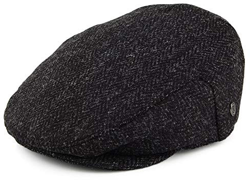 Jaxon & James Dunvegan Harris Tweed Herringbone Flat Cap - Black-Charcoal XL