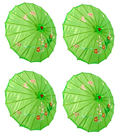 TJ Global PACK OF 4 Japanese Chinese Kids Size 22 Umbrella Parasol For Wedding Parties, Photography, Costumes, Cosplay, Decoration And Other Events - 4 Umbrellas (Green)