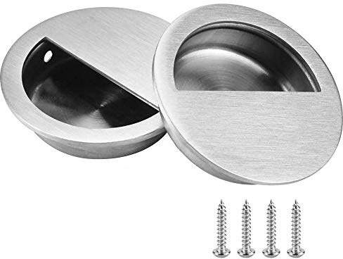 Bestgle 4 Packs Recessed Sliding Door Pull Handles, 60mm Stainless Steel Round Flush Finger Cabinet Pull Handles with Hidden Concealed Screws