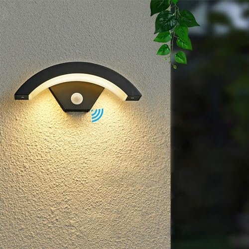 Lampada da Parete 24W, 3000K Nera Applique da Esterno a Led con Sensore di Movimento, Creativo Lampada da Esterno a Muro In Alluminio Ip65 per Corridoio Veranda Balcone Giardino Passerella Villa