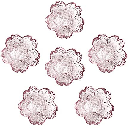 Yalucky Pink Cherry Blossom Small Glass Bowl Dipping Bowls Mini Crystal Tea Bag Holder Soy Sauce Snack Dish Dip Bowls Serving Dishes Candle Holders Cute Room Decor Set of 6