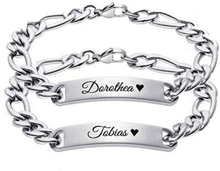 aplusashop ID Figaro Edelstahl Armband + Gravur nach Wunsch auch als Partnerarmbänder 0,8cm mit Box