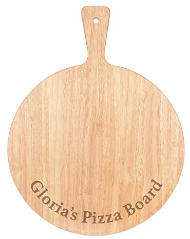 Personalised Custom Pizza Board Message Bottom Curved Serving Tray Handle Paddle Round Wooden 45x34cm