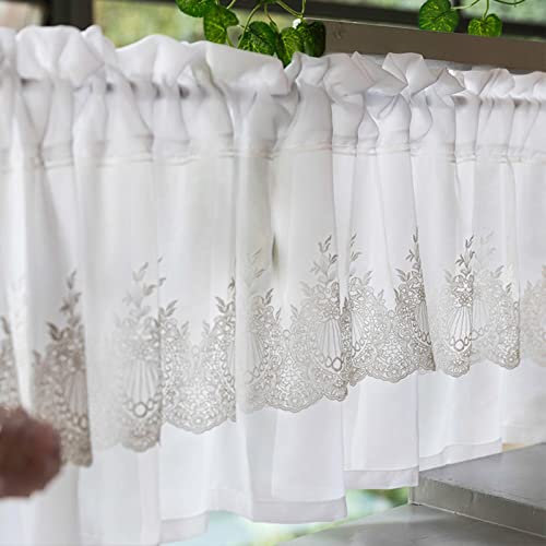 MANQILE Pastorale bestickte Florale Tüllvorhänge für Schlafzimmer, durchsichtiger Voile-Vorhang für Wohnzimmer, Küche, Fenster, Heimdekoration