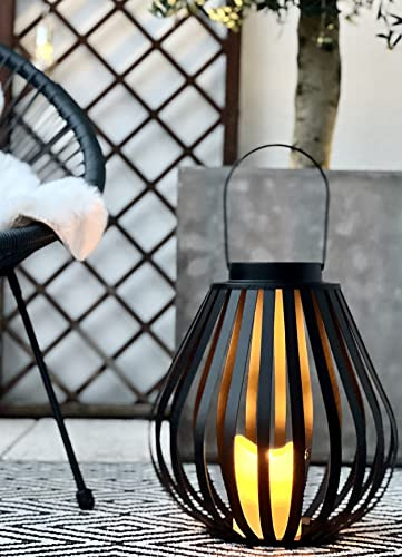 Brandsseller Kerzenständer 34 x 36 cm Metall mit Henkel Gitter Design Schwarz Kerzenhalter Windlicht Laterne Indoor-Outdoor Deko