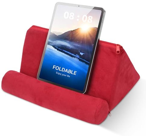 Agatige Supporto Cuscino per Tablet e Libri, Leggio per Divano Letto, Porta Libro per Lettura, Compatibile con iPad, eReader, Smartphone (Rosso)