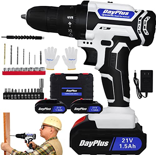 ZanGe Cordless Drill, 21v Lady's Home Repairing Tool Kit w/ 2 x Li-ion Batteries and Charger, Mini Lightweight Professional Home Power Drill, 25+1 Position, LED Light and 29pcs Accessories