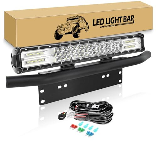RIGIDON 51cm 288W dreireihig led arbeitsscheinwerfer bar, nummernschildhalter halterung kfz und 12v kabelbaum kit, offroad beleuchtung lichtleiste für 4x4 Auto Traktor SUV PKW LKW Fahrzeuge