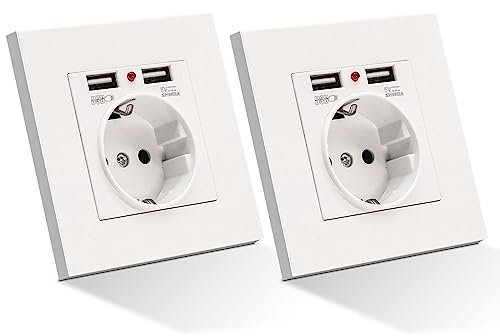 ARCELI Presa da Parete 110-250V con 2 USB + 1 Presa AC, Max 5V/2,1A - per Ricarica di Cellulare, Smartphone, Tablet da Interni