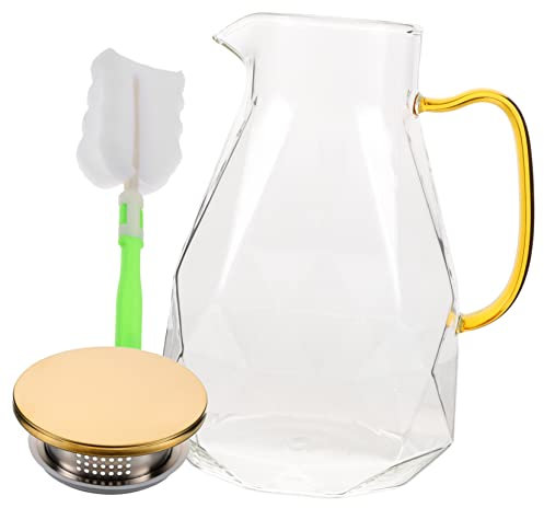 HEMOTON Pichet Verre Avec Couvercle Et Bec Verseur Pour Réfrigérateur Bocal à Jus Et Eau Pichet à Boissons Transparent
