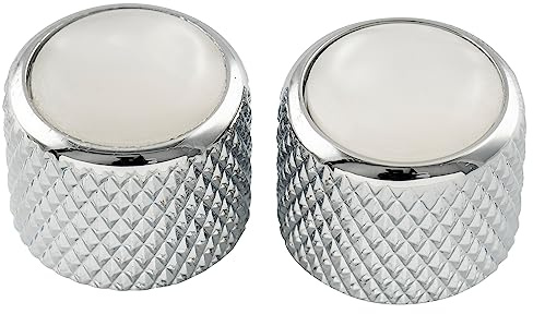 Musiclily Pro Stahl Zoll Gitarren Knöpfe Dome Knobs Perlmutt Oberseite 19x16,5mm für USA Strat Tele E-Gitarre oder Precision Bass, Chrom (2er Set)
