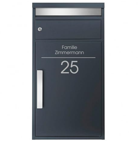 MOCAVI Paketbriefkasten PBox 65F anthrazit-grau matt mit Personalisierung Name und Hausnummer Design-Paketkasten modern großer Standbriefkasten Paketbox Paketkasten NF80A RAL 7016 freihstehend