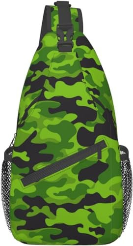 Green Camouflage Military Sling Bag for Women Men Crossbody Backpack Cycling Hiking Daypack Shoulder Chest Bag with Adjustable Strap