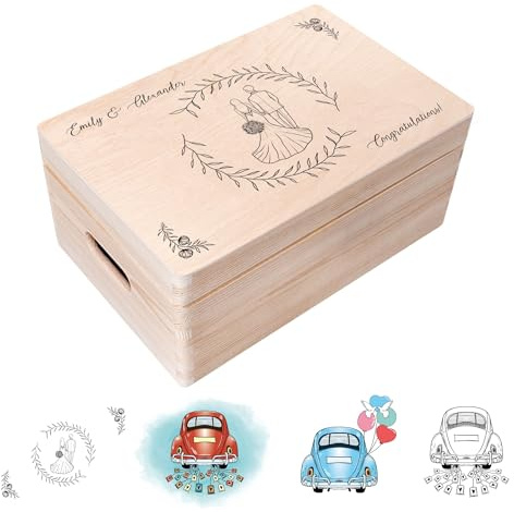 Creative Deco Hochzeitsgeschenke Personalisiert für Brautpaar Geschenk | zur Hochzeit | Erinnerungsbox Hochzeit | Geschenkkiste JGA | Holzkiste mit Deckel Hochzeitsgeschenk Personalisierte Farbdruck