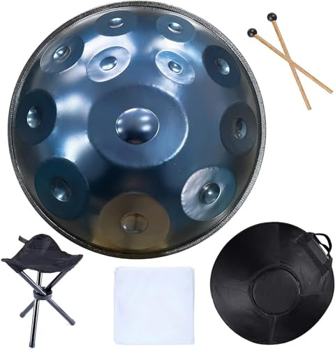 STORYSUN 432 Hz Stahltrommel, Handpan-Trommelinstrument in D-Moll, 55,9 cm, Stahl-Handpan-Trommeln, mit Handpan-Tasche, Trommelstativ, für professionelle Audioproduktion (Blau, 12 Tone)