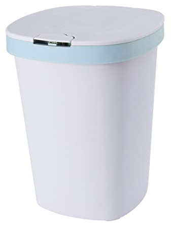 CAXUSD Bote de Basura Grande con Botón Pulsador y Tapa, Plástico Resistente, Color Azul Nórdico, Adecuado para Cocina, Oficina y Hogar, Cubo para Bolsas de Basura, Capacidad Amplia