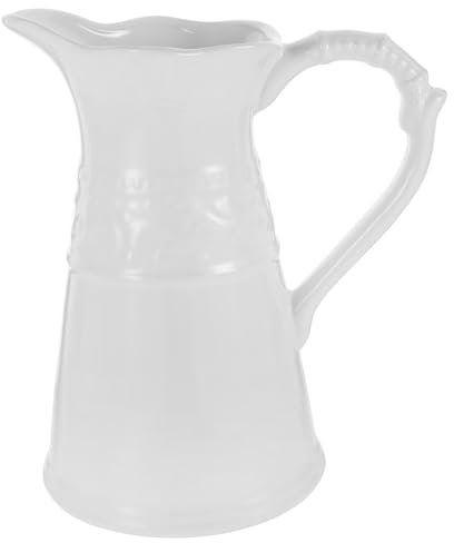 Vase Artistique en Céramique Style Pichet, Blanc, Base Plate