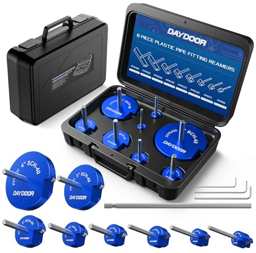 DAYDOOR 8-Piece PVC Pipe Reamer Kit, 1/2 to 4 Fitting Saver Set, Socket Saver Tool with 4-Sided Carbide Blade for Schedule 40 PVC, CPVC, ABS, Plumbing Hub Reamer for Removing Pipe from Fittings