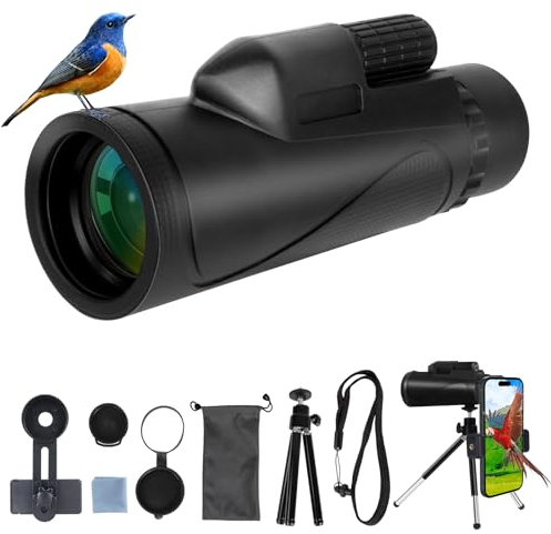 Telescope Monokulares Teleskop 80 x 100 HD FMC BAK4 Prisma tragbares Monokular Teleskop für Erwachsene mit Smartphone-Halterung Stativ wasserdicht geeignet für Vogelbeobachtung, Jagd, Konzerte