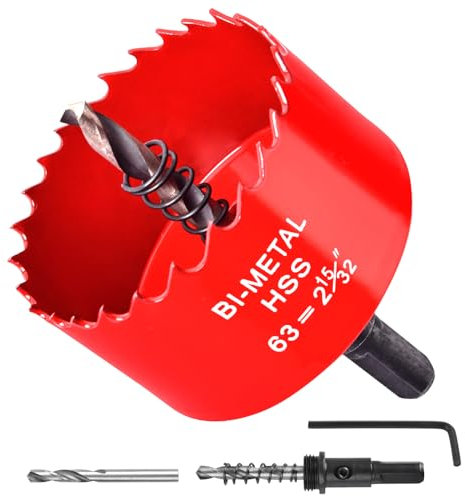 63 mm Lochsäge für Holz, Kunststoffplatten, Decken, Trockenbau, PVC-Platten, Fiberglas und Blech, HSS Bimetall-Lochschneider mit Zentrierbohrer
