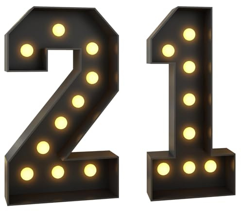 120CM/4FT Marquee Light Up Number 21, Black Large Mosaic Light Up Numbers, Pre-cut Foam Board Set for Birthdays, Weddings, Baby Anniversaries, Party Decoration