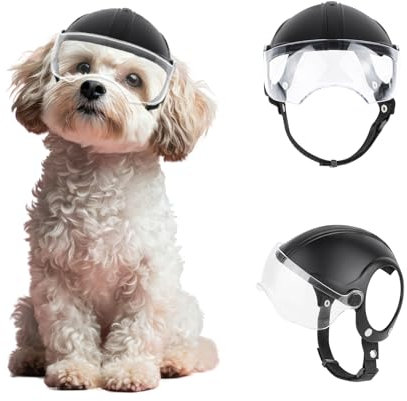 PETLESO Hundehelm mit Hundebrille UV-Schutz klare Hundesonnenbrille für kleine Hunde, Welpen (ohne Nieten)