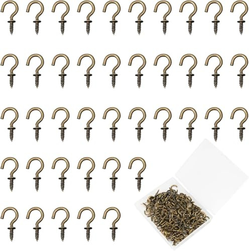 120 Pieces Cup Hooks Nickel Plated Hooks, 1/2 Inch Antique Brass Vintage Screw in Hooks, Mini Ceiling Screw Hooks, Small Hooks Screw In for Hanging Plants, Cups, Art, Jewelry Decor, Durable Indoor