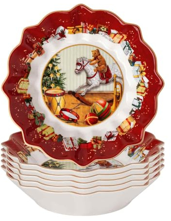 Villeroy & Boch Toy's Fantasy Gebäckteller Geschenke 6er Set, 17 cm, Weihnachtliche Servierschale für Kekse und Dekoration, Premium Porzellan, Mehrfarbig
