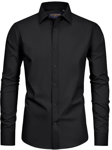 siliteelon Mens Shirts Long Sleeve Black Shirt Stretch Smart Casual Shirt