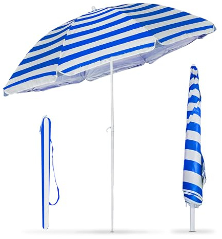 Crystals Portable Tilting Umbrellla – 1.7m Outdoor Garden Parasol Umbrellla, Beach Umbrellla with UV Canopy, Patio Sun Shade Umbrellla for Garden, Lightweight Compact Design, Adjustable Tilt (Blue)