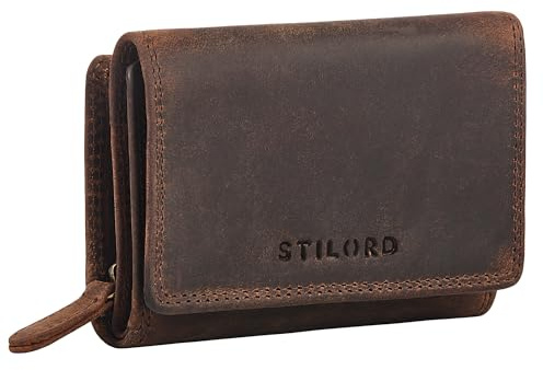 STILORD 'Bloom' Echt Leder Portemonnaie mit Reißverschluss Moderne Kleine Geldbörse Damen Leder Mini Brieftasche RFID Geldbeutel Münzfach Portmonee Frauen mit Geschenkbox, Farbe:Kreta - braun