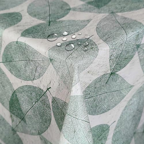 Wachstuch Wachstischdecke Gartentischdecke, Kleine Blätter Grün Rechteckig 140 x 100 cm, abwischbare Tischdecke
